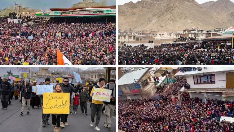 Ladakh Protest In the bone chilling cold the people of Ladakh along with their babies on the streets for their rights Sonam Wangchuk to launch fast unto death from February 19 Ladakh Protest : हाडं गारठवणाऱ्या थंडीत पोरा बाळांसह लडाखच्या जनतेचा हक्कांसाठी रस्त्यावर आक्रोश; आमरण उपोषणाचा इशारा