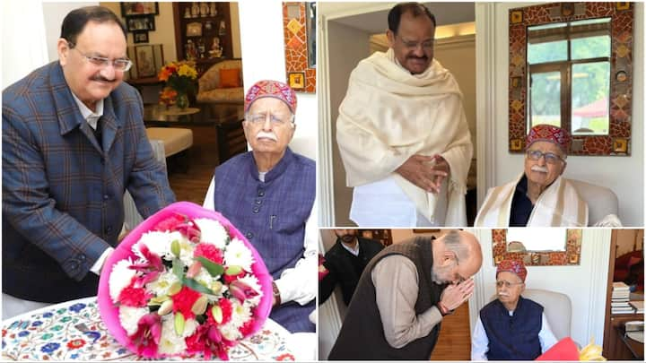 Senior BJP leaders Amit Shah, JP Nadda, and Venkaiah Naidu met party veteran LK Advani following the announcement of the Bharat Ratna honour