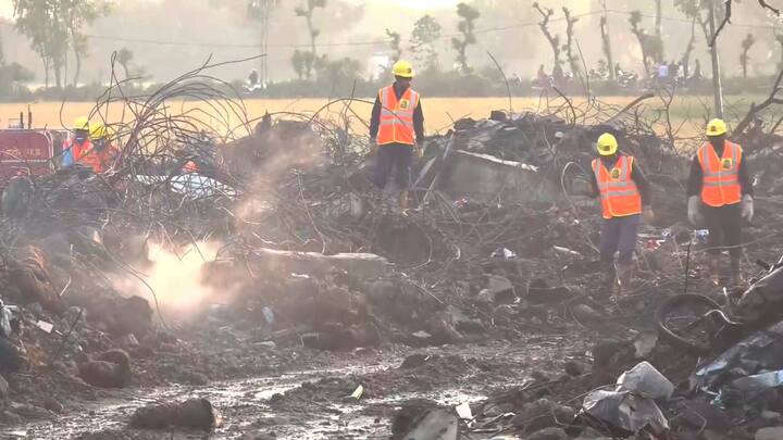 IG Narmadapuram Irshad Wali stated that an FIR has been registered in connection with the incident. He reported that debris removal is underway, with additional machines deployed for a swift clearance. The fire has been brought under control, and precautionary measures, such as evacuating nearby houses and cordoning off the affected area, have been implemented. (Photo: PTI)