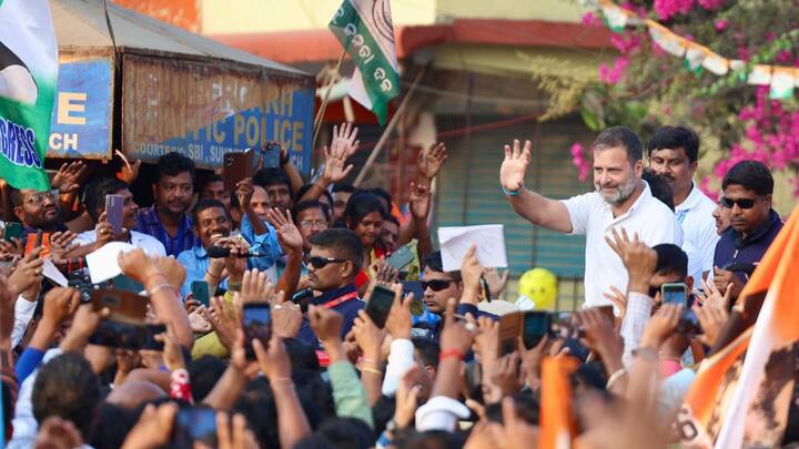 While in Rourkela, Rahul Gandhi's visit to Vedvyas temple attracted criticism from the Bharatiya Janata Party (BJP), with accusations of him being a 'Chunaavi Hindu' after requesting a temple priest to apply a 'small tilak' on his forehead.  (Image Source: Congress Media Cell)