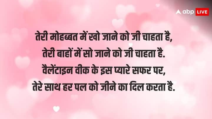 तेरी मोहब्बत में खो जाने को जी चाहता है, तेरी बाहों में सो जाने को जी चाहता है. वैलेंटाइन वीक के इस प्यारे सफर पर, तेरे साथ हर पल को जीने का दिल करता है.