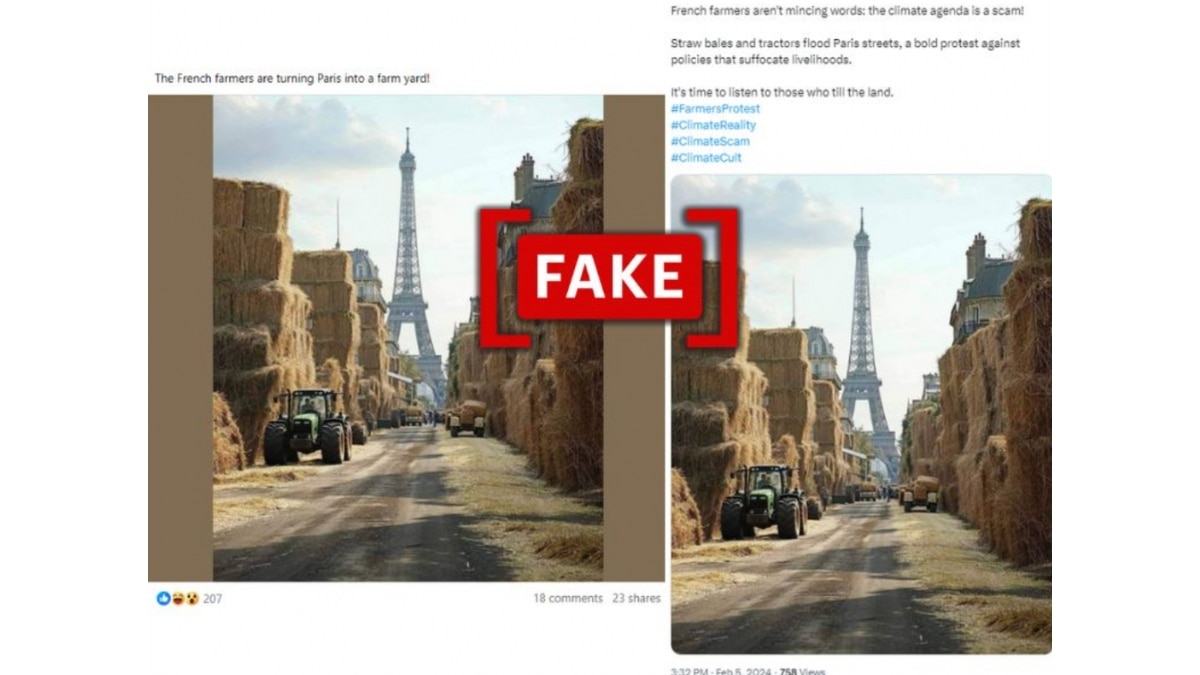 Fact Check: Farmers Are Not Dumping Hay Around Eiffel Tower In Paris. Viral Image Is AI-Generated