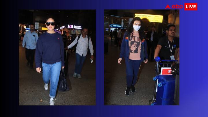 Kareena- Preity Pics: मुंबई एयरपोर्ट पर बॉलीवुड सितारों का मेला लगा ही रहता है. बीती रात एयरपोर्ट पर बीटाउन एक्ट्रेस करीना कपूर और प्रीति जिंटा स्पॉट की गईं.
