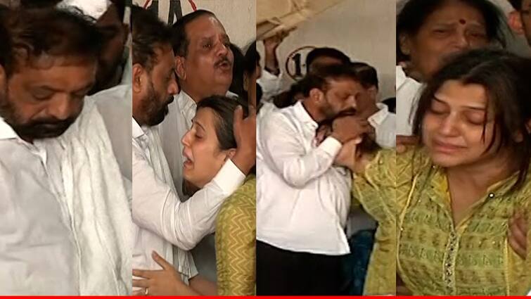 Abhishek Ghosalkar last rite funeral at Borivali after Morris Noronha fired during FB live Father Vinod Ghosalkar wife breaks down tears cry पत्नी-मुलगी धाय मोकलून रडल्या, अभिषेक घोसाळकरांच्या पार्थिवाच्या अंत्यदर्शनासाठी गर्दी  