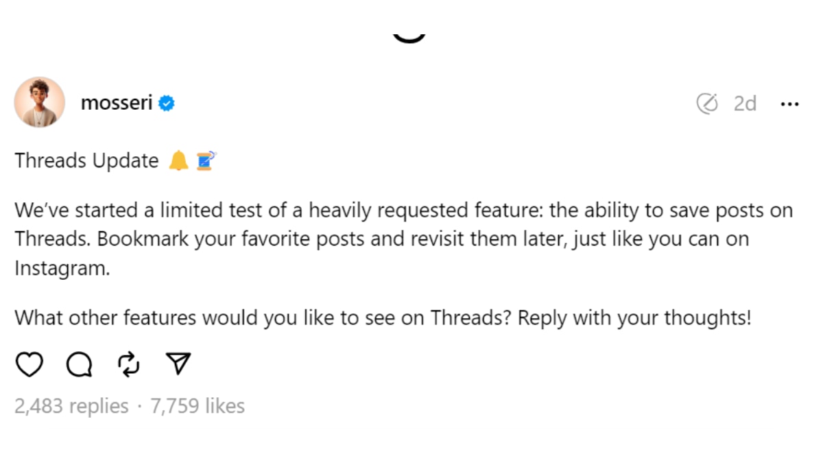 Instagram Working On AI Message Writing Feature, Threads Test Bookmark Function
