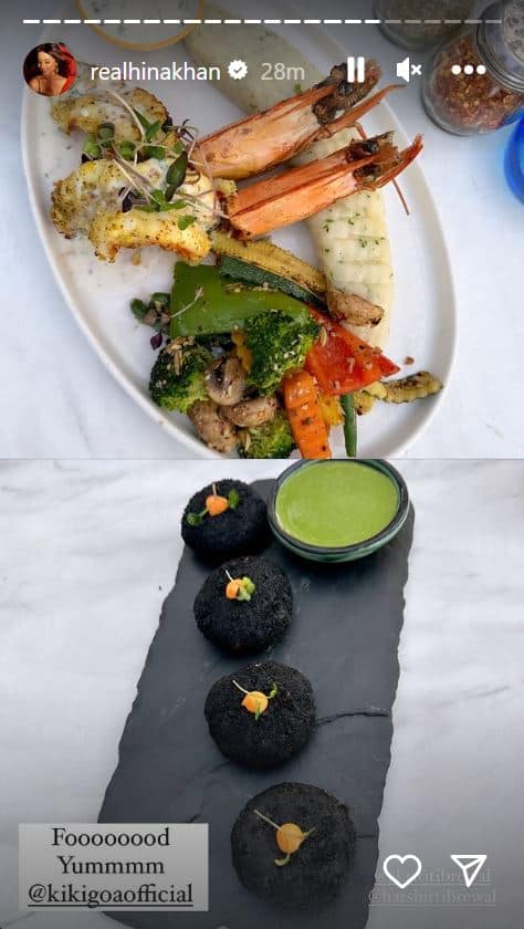 In the Stories section, Hina can be seen giving swimming lessons to a little boy named Kiyan Sharma Kapoor.