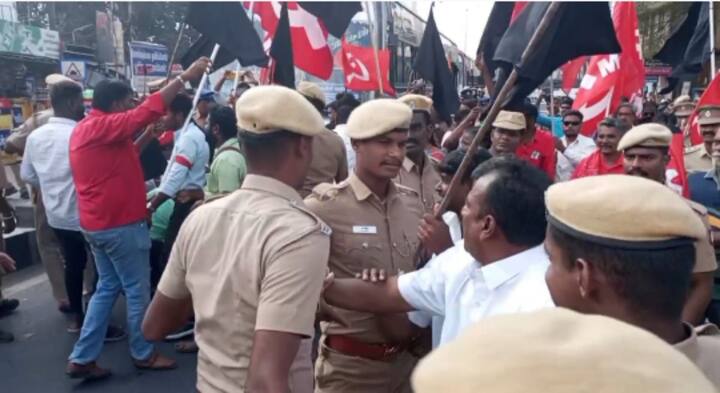 Tamil Nadu Governor who visited Trichy Attempt to show black flag against  40 people arrested - TNN திருச்சிக்கு வருகை தந்த  ஆளுநருக்கு எதிராக கருப்பு கொடி காட்ட முயற்சி - 40 பேர் கைது