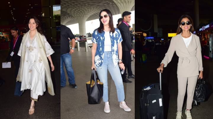 Actress Airport Looks : மும்பையில் உள்ள விமான நிலையத்திற்கு வருகை தந்த நடிகைகள் ஸ்ரேயா, சன்னி லியோன், தமன்னா ஆகியோரின் லுக்ஸ் பற்றி பார்க்கலாம்.