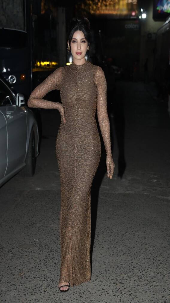 Nora Fatehi Raises Hotness Quotient In Brown Embellished Gown