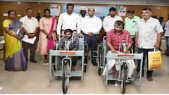 மனு அளித்த மாற்றுத்திறனாளிகள்; மூன்று சக்கர சைக்கிள் வழங்கிய தஞ்சை கலெக்டர்