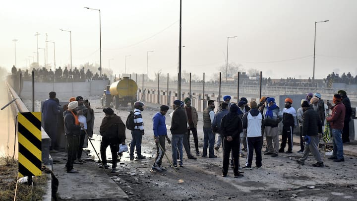 Protesting farmers clashed with police on Wednesday as the protest entered day two with peasants seeking to reach Delhi to press for their demands. Image Source: PTI