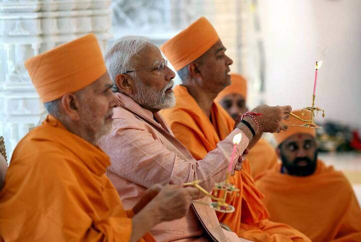 Prime Minister Modi, dressed in traditional attire, participated in rituals symbolising the temple's dedication to the people.