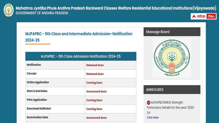 MJPAPBC 5th Class and Intermediate Admission Notification 2024 released check details here MJPAPBC Admissions: మహాత్మా జ్యోతిబాపూలే బీసీ గురుకులాల్లో 5వ తరగతి, ఇంటర్ ప్రవేశాలకు నోటిఫికేషన్