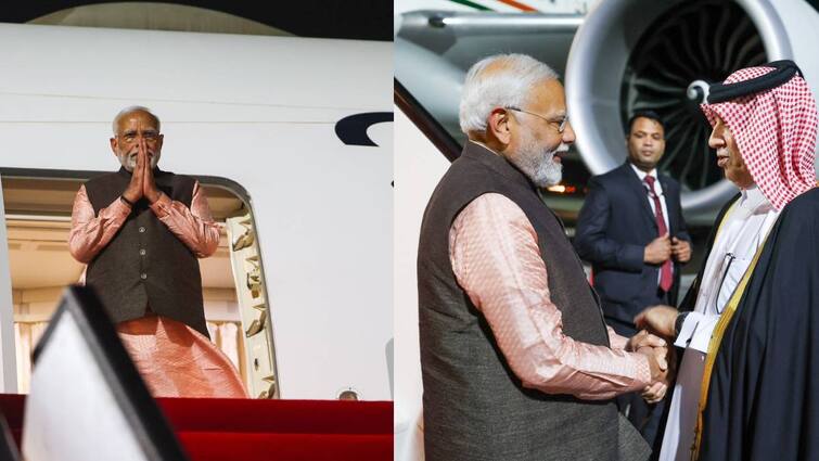 pm modi arrives Qatar after finished uae trip PM Modi: 2 நாள் பயணமாக கத்தார் சென்றார் பிரதமர் மோடி.. விமான நிலையத்தில் உற்சாக வரவேற்பு