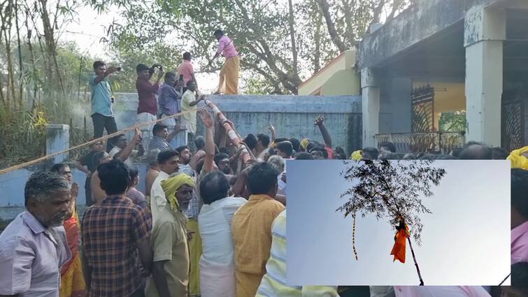 Moongilanai kamakshi amman temple flag hoisting ceremony for Maha Shivratri festival in periyakulam - TNN மகா சிவராத்திரி திருவிழா: மூங்கிலணை காமாட்சியம்மன் கோயிலில் கொடியேற்றம்