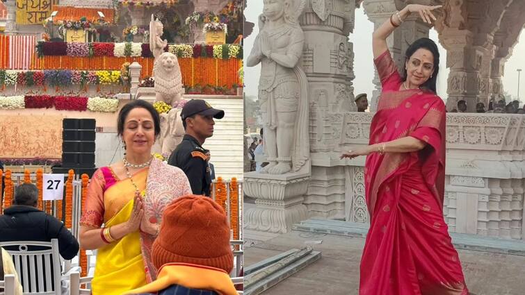 Hema Malini at Ayodhya Ram Mandir had darshan of Ramlala with her family detail marathi news Hema Malini : हेमा मालिनी रामलला चरणी लीन, सहकुटुंब अयोध्येत घेतले रामाचे दर्शन, सोशल मीडियावर फोटो शेअर