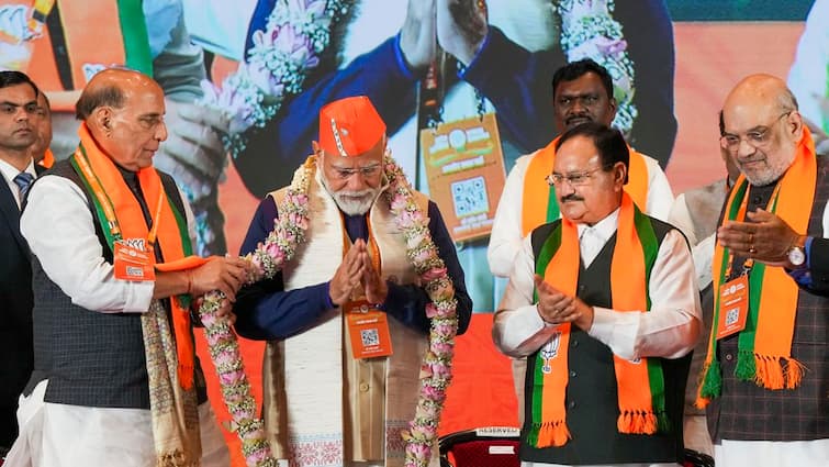 BJP National Convention Council Meeting 2024 PM Narendra Modi Govt Rajnath Singh Nirmala Sithraman Yogi Adityanath Lok Sabha Election 2024 BJP's National Convention Lauds PM Modi's Leadership, Says Govt Made 'Ram Rajya' Come True On Ground