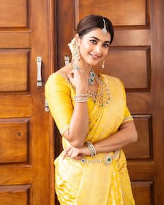 Pooja Hegde Photos : மஞ்சள் நிற பட்டுப்புடவையில் ஜொலிக்கும் நடிகை பூஜா ஹெக்டே!