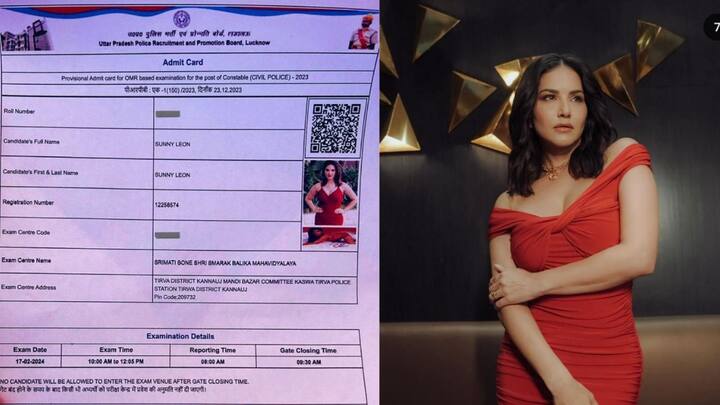 Actress Sunny Leone's photo appears on UP Police recruitment exam admit card Sunny Leone: காவலர் பணி தேர்வில் சன்னி லியோன்? - வெளியான ஹால் டிக்கெட்! உ.பியில் ஷாக்