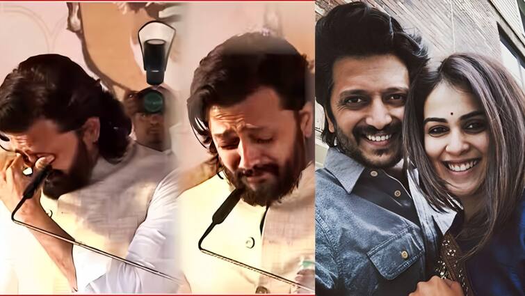 Genelia husband Riteish Deshmukh breaks down in inauguration of late father Vilasrao Deshmukh statue Genelia Husband: மேடையில் உடைந்து அழுத நடிகை ஜெனிலியாவின் கணவர்: என்ன ஆச்சு?