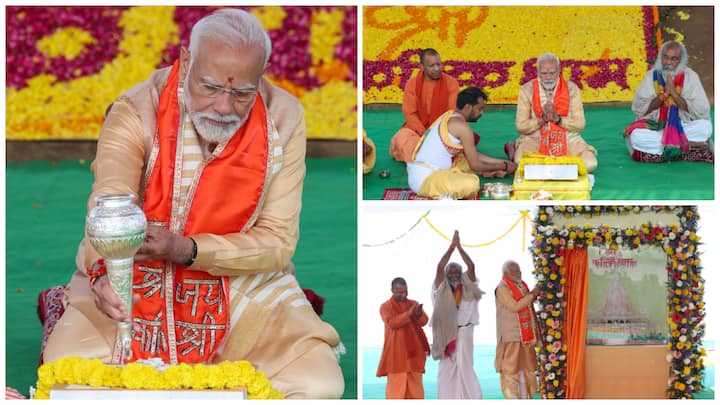 Prime Minister Narendra Modi laid the foundation stone of Shri Kalki Dham in Uttar Pradesh's Sambhal district on Monday. He was accompanied by CM Yogi Adityanath & Acharya Pramod Krishnam.