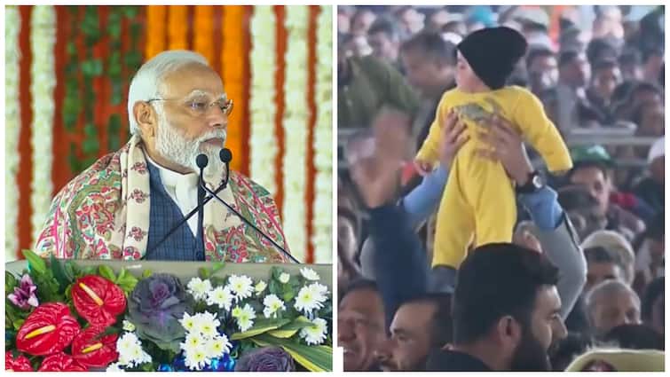 PM Narendra Modi Speech Jammu Bachi Ko Pareshan Mat Karo PM Modi Viral Video Watch 'Bachi Ko Pareshan Mat Karo': PM Modi Affectionately Tells Man With Child In Jammu — WATCH