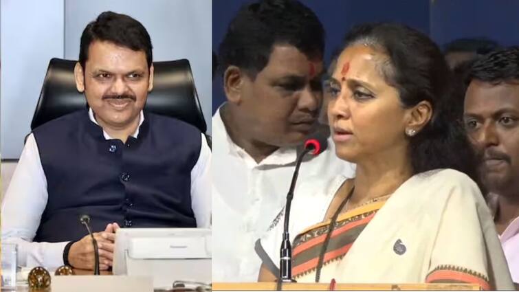 Supriya Sule on Devendra Fadnavis Who is the water thief of Phaltan? Supriya Sules open challenge to Fadnavis Maharashtra Politics Supriya Sule on Devendra Fadnavis : फलटणचा पाणी चोर कोण? हिंमत असेल तर नाव सांगा, सुप्रिया सुळेंचं फडणवीसांना खुलं आव्हान