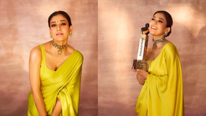 Nayanthara Photos : தாதா சாகேப் பால்கே சர்வதேச விருது விழாவில் ஜவான் படத்திற்காக சிறந்த நடிகைக்கான விருதை நயன்தாரா பெற்றார்.