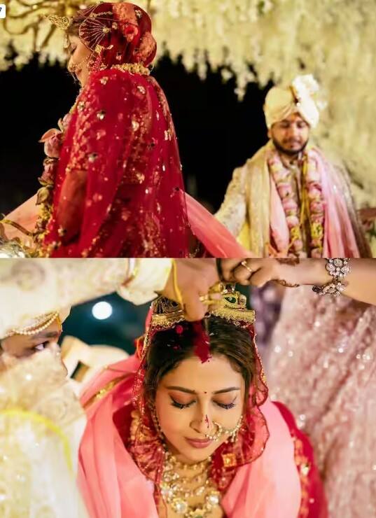 ਸੋਨਾਰਿਕਾ ਨੇ ਇਸ ਸਾਲ ਆਪਣੇ ਵਿਆਹ ਦੀ ਅੰਗੂਠੀ ਦੇ ਨਾਲ ਸੋਨੇ ਦੇ ਗਹਿਣੇ ਪਹਿਨੇ ਹਨ। ਅਦਾਕਾਰਾ ਦੁਲਹਨ ਦੇ ਰੂਪ 'ਚ ਬੇਹੱਦ ਖੂਬਸੂਰਤ ਲੱਗ ਰਹੀ ਹੈ। ਉਥੇ ਹੀ ਉਨ੍ਹਾਂ ਦੇ ਪਤੀ ਵਿਕਾਸ ਨੇ ਬੇਜ ਕਲਰ ਦੀ ਸ਼ੇਰਵਾਨੀ ਪਾਈ ਹੋਈ ਹੈ ਜਿਸ 'ਚ ਉਹ ਕਾਫੀ ਖੂਬਸੂਰਤ ਲੱਗ ਰਹੇ ਹਨ।
