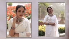 Bhavani Sre Photos : வெள்ளை உடையில் அன்னமாய் ஜொலிக்கும் நடிகை பவானி ஸ்ரீ!