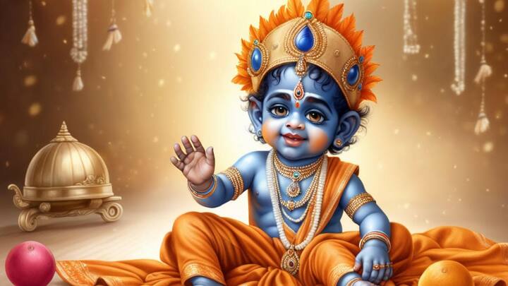 साथ ही माखन चोर लड्डू गोपाल के सिर पर मुकुट सुशोभित है. यहां उनका श्याम रंग सभी मोहित कर रहा है. तो आप भी बाल गोपाल के इस रुप के दर्शन करें और आनंद लें.