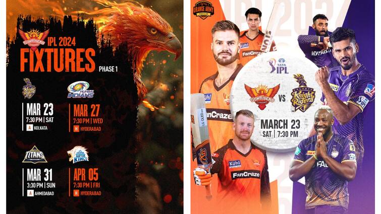 Sunrisers Hyderabad IPL 2024 Schedule SRH Fixtures Dates Venues and  Squad Sunrisers Hyderabad IPL 2024: గెట్‌ రెడీ ఆరెంజ్‌ ఆర్మీ - హైదరాబాద్‌లో మ్యాచ్‌లు ఎప్పుడంటే?