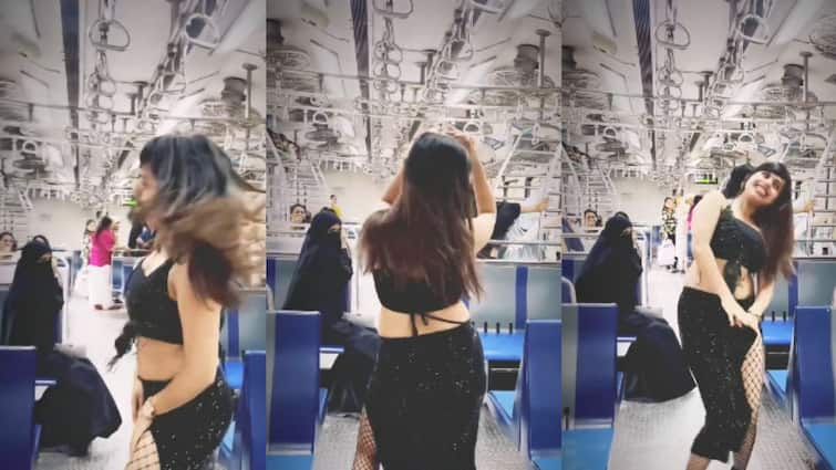 Girl dance On Mumbai Local Girl Twerking in Mumbai Local Train Goes Viral For Her Sensual Dance Moves In Public Transport Railway Responds Marathi News Girl dance On Mumbai Local : मुंबई लोकलमध्ये अश्लील नृत्य करणाऱ्या तरुणीचा व्हिडिओ व्हायरल, भोजपुरी गाण्यावर अश्लील डान्स