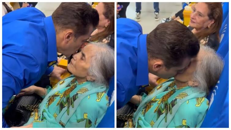 Salman Khan Viral Video Of Kissing Mother Salma Khan During The CCL Match - Watch Watch: Salman Khan Kisses Mother Salma Khan During The CCL Match