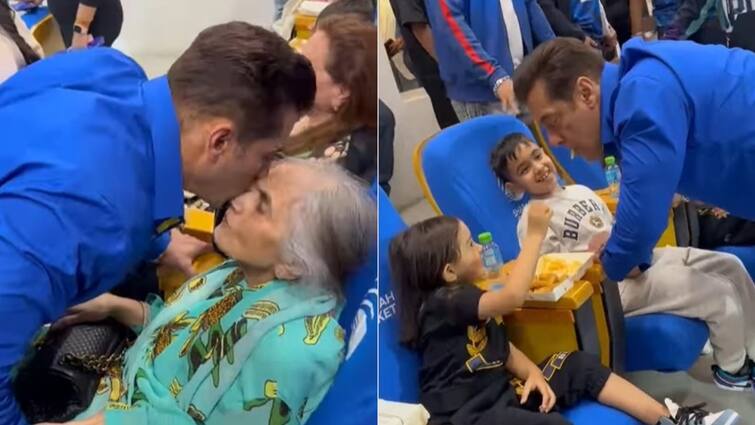 Salman Khan Kiss her Mother Salma Enjoyed with Niece and nephew at CCL Match 2024 Video Viral मां सलमा पर लुटाया प्यार, भांजे-भांजी संग की मस्ती, Salman Khan का ये लेटेस्ट वीडियो जीत रहा फैंस का दिल