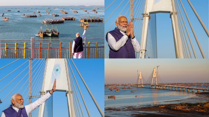 Sudarshan Setu is India's longest cable-stayed bridge connecting Okha mainland to Beyt Dwarka island in Gujarat.