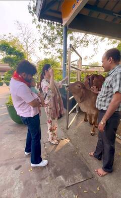 Disha Parmar, Rahul Vaidya Seek Blessings At Mahalakshmi Jagdamba Temple With Daughter; See Pics