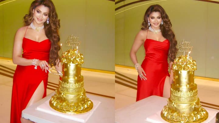 Urvashi Rautela Photos : நடிகை ஊர்வசி ரவுடேலாவின் தங்க பிறந்தநாள் கேக்கின் புகைப்படங்கள் இணையத்தில் வைரலாகி வருகிறது.