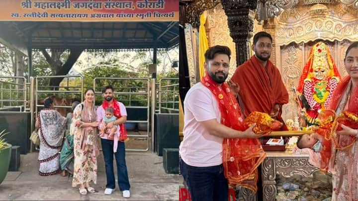 In order to obtain blessings, singer Rahul Vaidya, his actress wife Disha Parmar, and their newborn daughter Navya went to the Mahalakshmi Jagdamba Temple in Koradi, Nagpur, Maharashtra.
