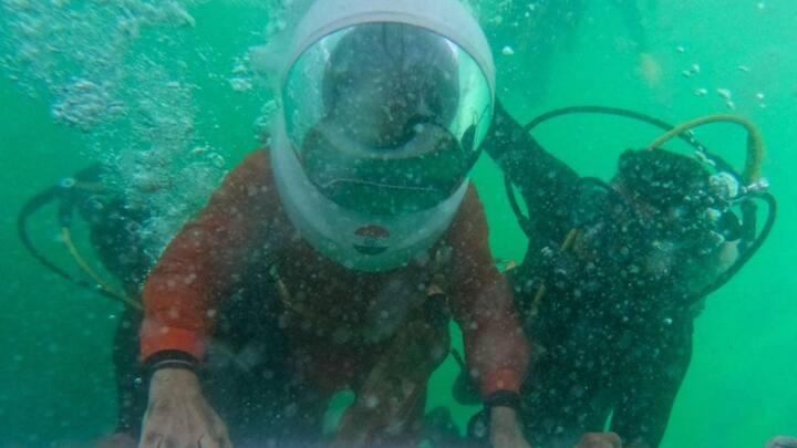 After visiting the temple, PM Modi took a dip in the holy waters of Dwarka and also offered prayers underwater at the spot where the submerged city of Dwarka is. (Source: X/@narendramodi)