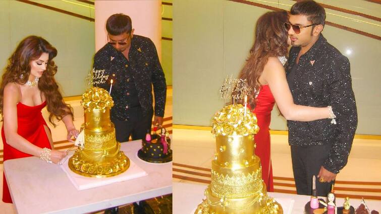 Actress Urvashi Rautela Birthday celebration photos viral Urvashi Rautela: தங்கமுலாம் பூசப்பட்ட கேக்குடன் பிறந்தநாள் கொண்டாடிய ஊர்வசி ரவுடேலா!