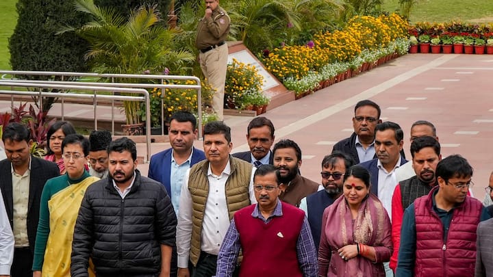 CM Kejriwal visited the Rajghat with many leaders in solidarity with Manish Sisodia. (Image source: PTI)