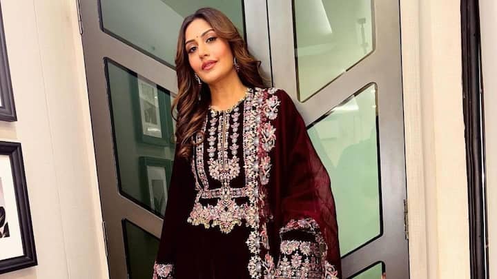 Surbhi Chandna stuns fans with pictures in a maroon velvet suit for her upcoming web series Rakshak - Indias Braves Promotions