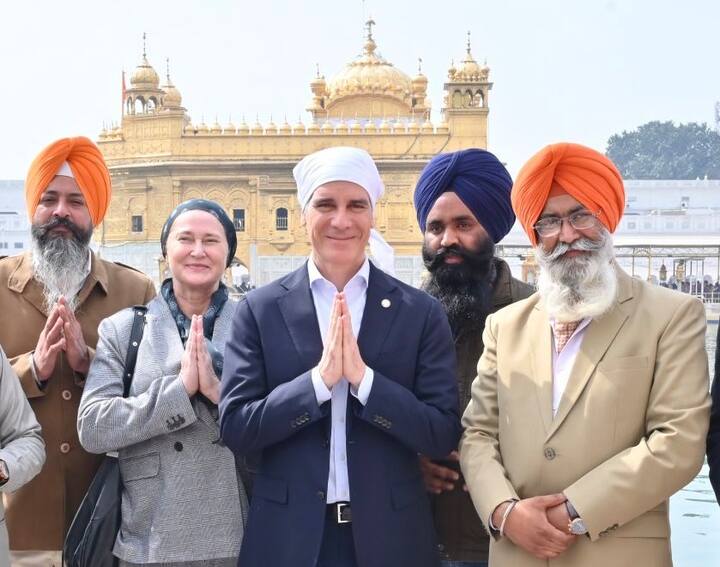 US Ambassador to India Eric Garcetti visited to Amritsar, Punjab, to see the Golden Temple with his spouse Amy Wakeland, and another family member on Monday.