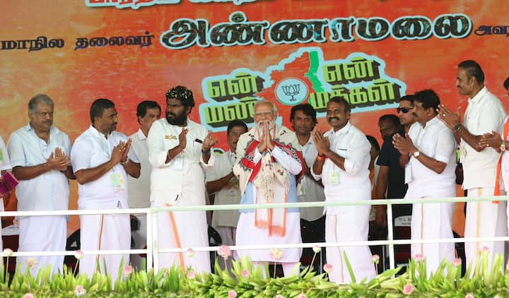 Ahead of the event, PM Modi addressed a BJP event in Tirupur district (Credit: X/@narendramodi)