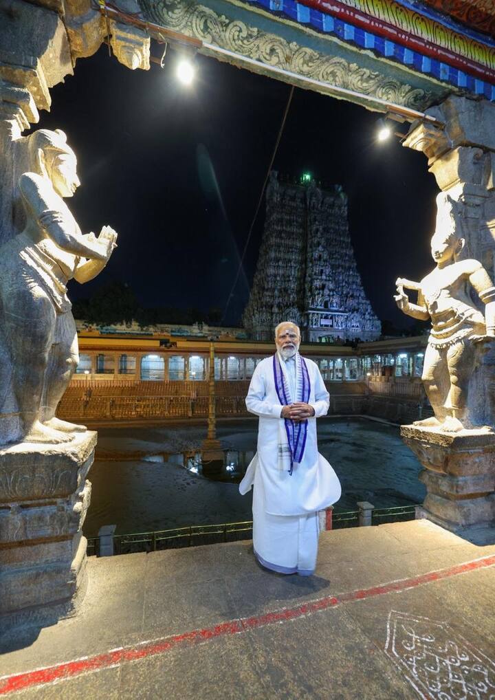 The Prime Minister visited the shrine on Tuesday evening as part of his two-day visit to Tamil Nadu (Credit: X/@narendramodi)
