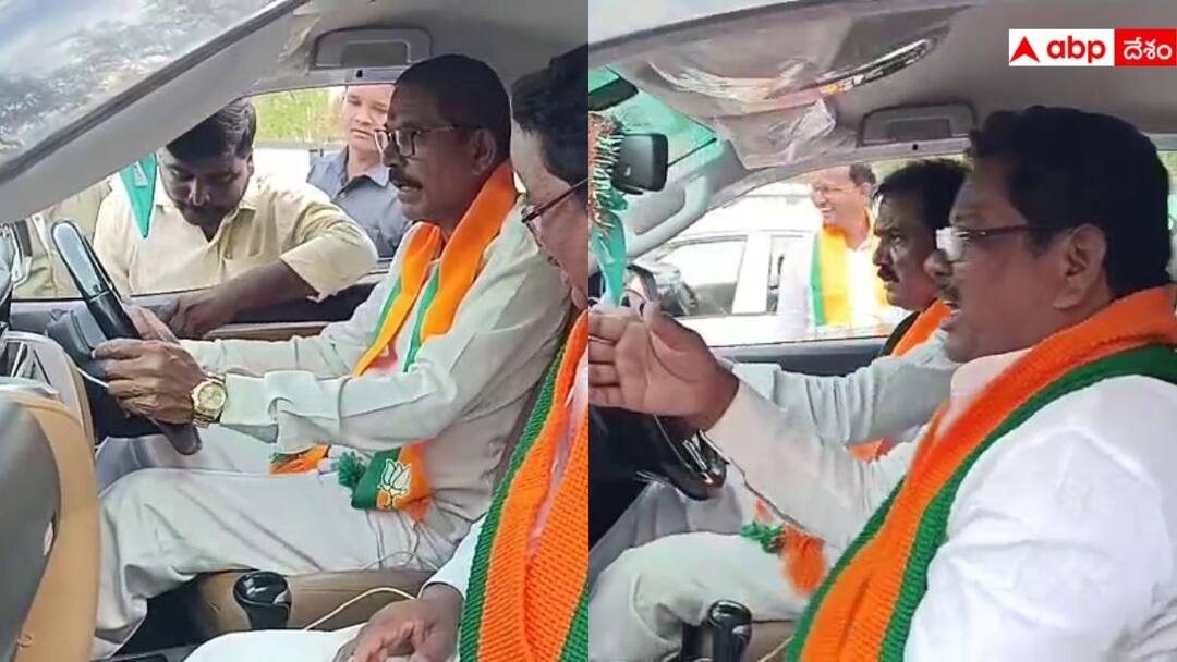 BJP Ex MP Ramesh Rathod confused while driving vehicle Ramesh Rathod Driving: గేర్లు మార్చడంలో మాజీ ఎంపీ రమేష్ రాథోడ్ కన్‌ఫ్యూజ్ - వెంటనే డ్రైవర్ సీట్లోకి ఎమ్మెల్యే