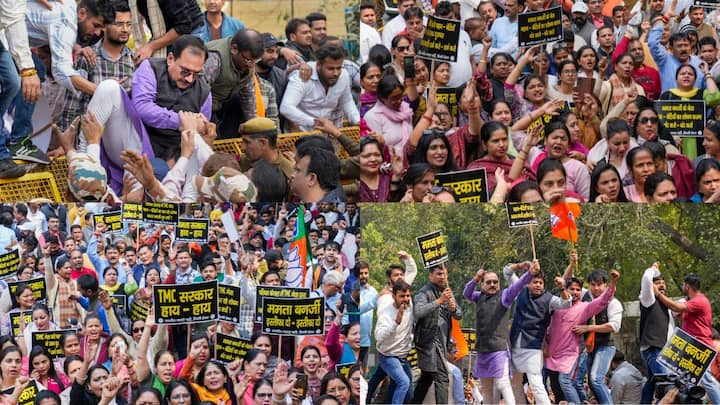 A large crowd of BJP workers and leaders, carrying placards, gathered at Delhi's Teen Murti Chowk and raised slogans against Bengal Chief Minister Mamata Banerjee.