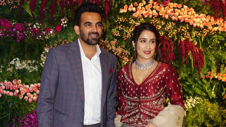 Former India pacer Zaheer Khan and his wife Sagarika Ghatge were seen at the Mumbai airport, ready to depart for the grand occasion. (Image Source: Getty)