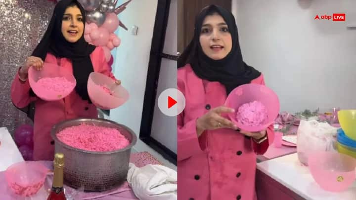 Woman cooked pink biryani video goes viral on social media users reacted watch Video: कभी खाई है Pink कलर की Barbie Biryani? महिला का कारनामा देखकर घूम जाएगा दिमाग!
